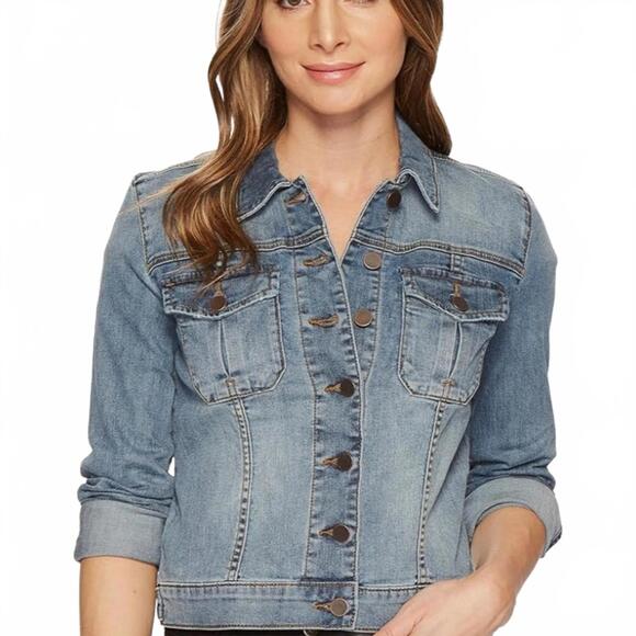 KUT from the Kloth Amelia Blue Jean Jacket Slightly Distressed Denim, Size S - Picture 3 of 7